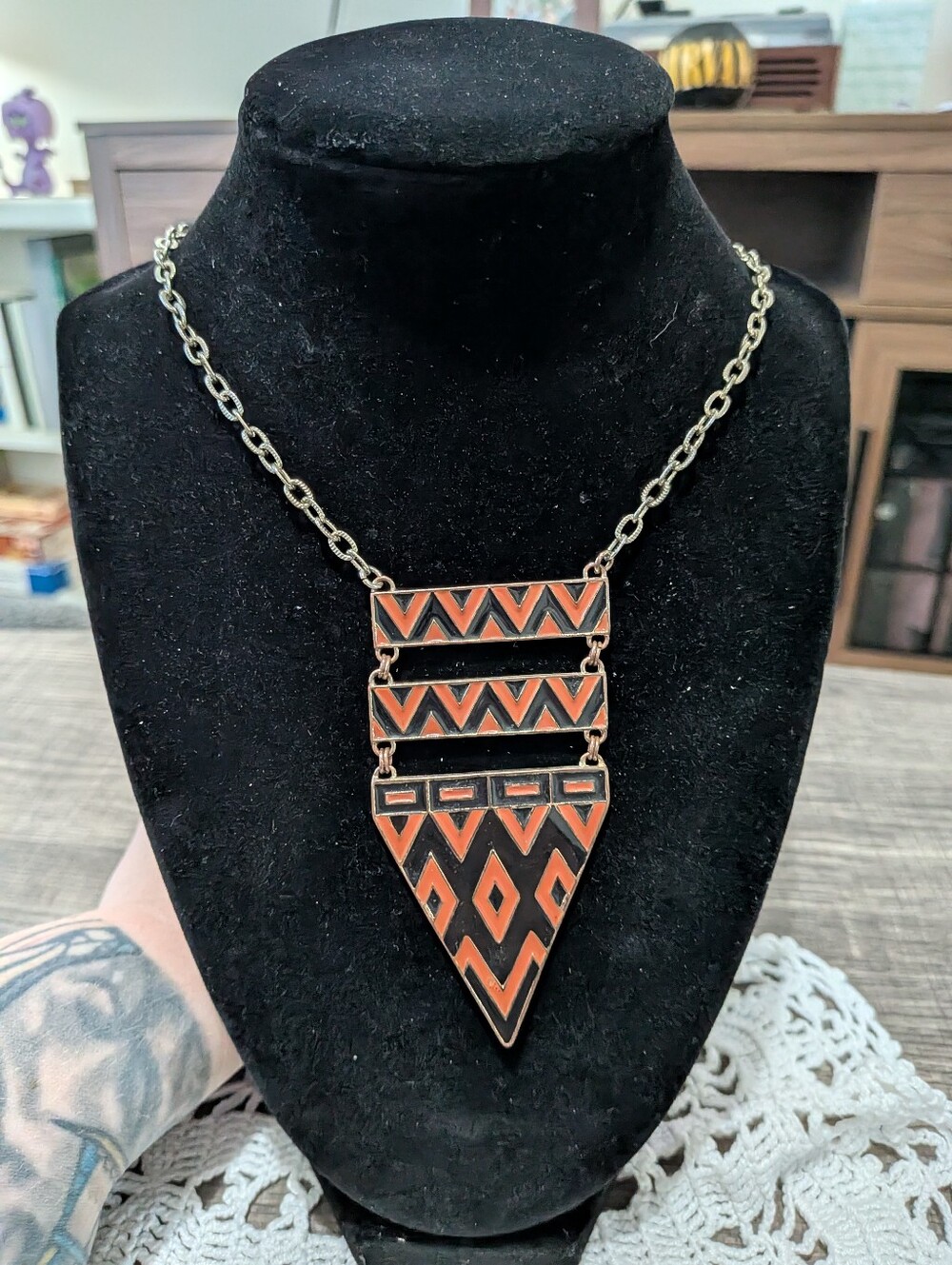 Orange Black Pendant Necklace